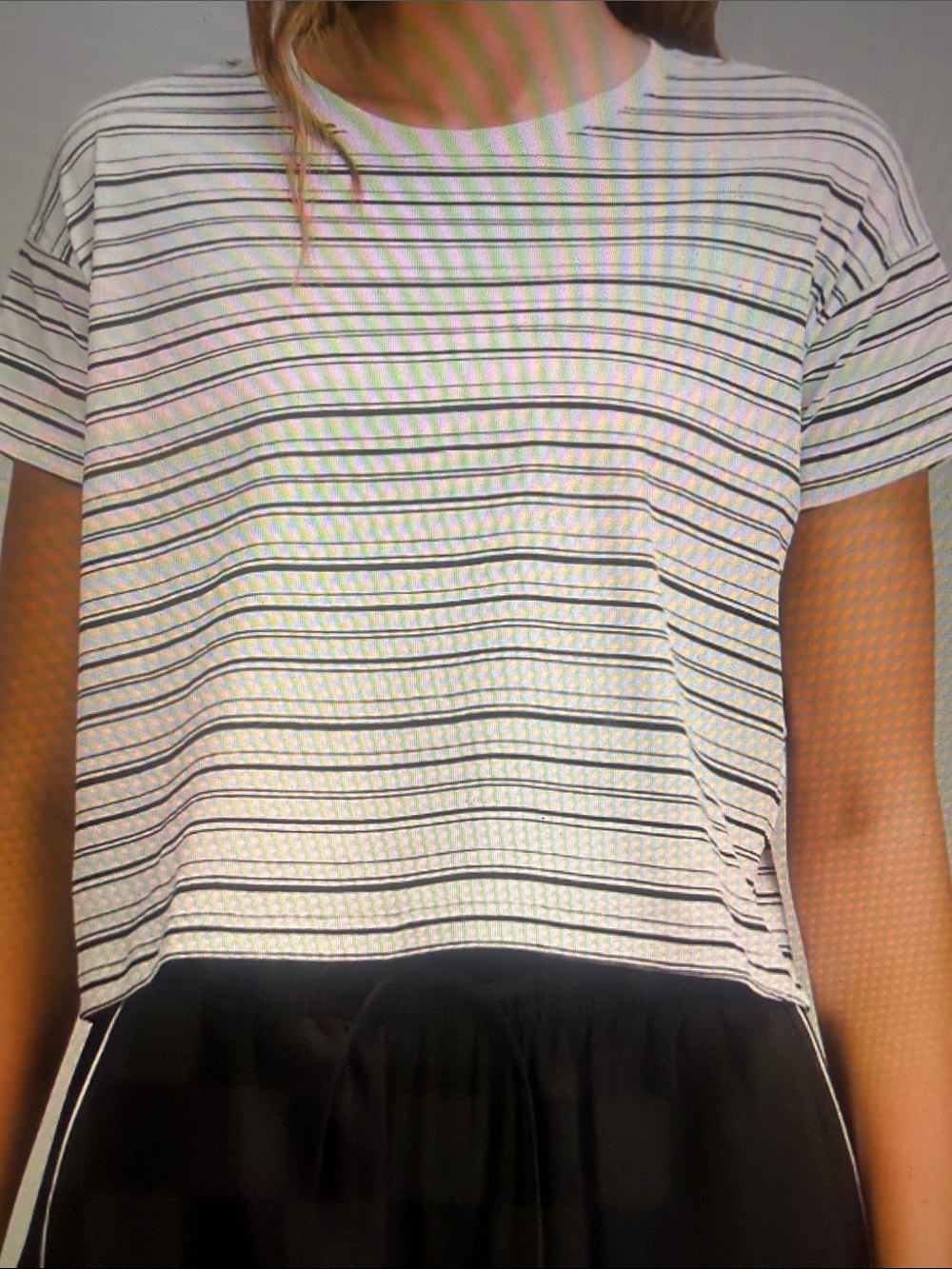 lululemon athletica White Cropped Tee with Black Stripes WORN ONCE!!